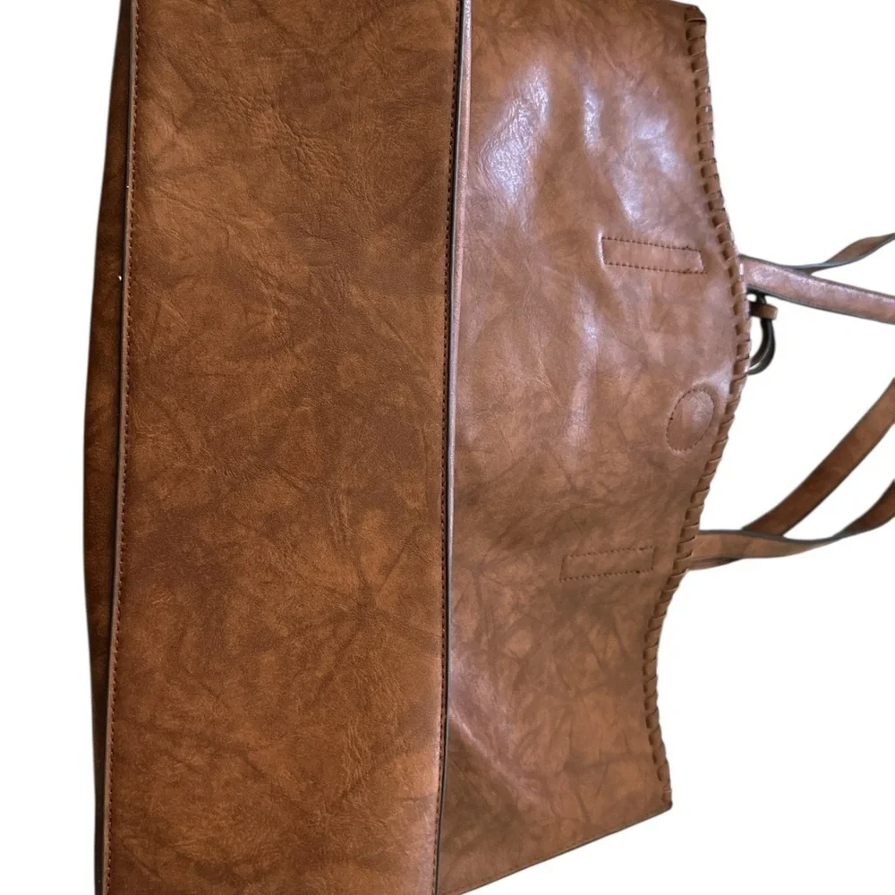 Brown Faux Leather Tote Bag